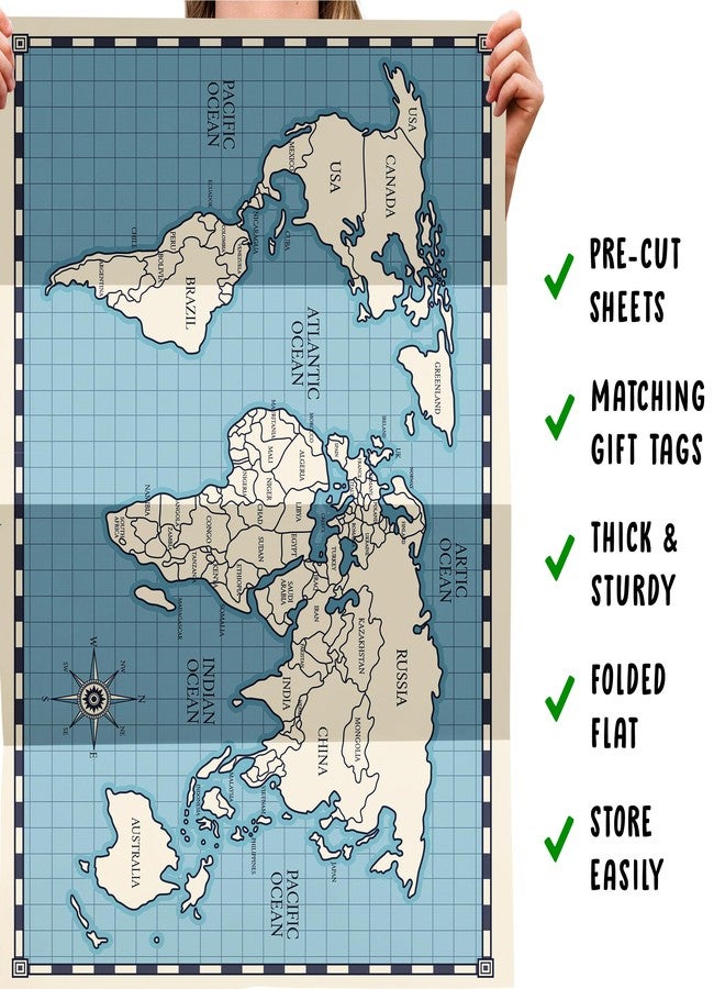 CENTRAL 23 Kids Wrapping Paper - 6 Sheets of Blue Gift Wrap and Tags - World Map - Birthday Wrapping Paper for Boys Girls - Comes with Fun Stickers - Recyclable - Image 5